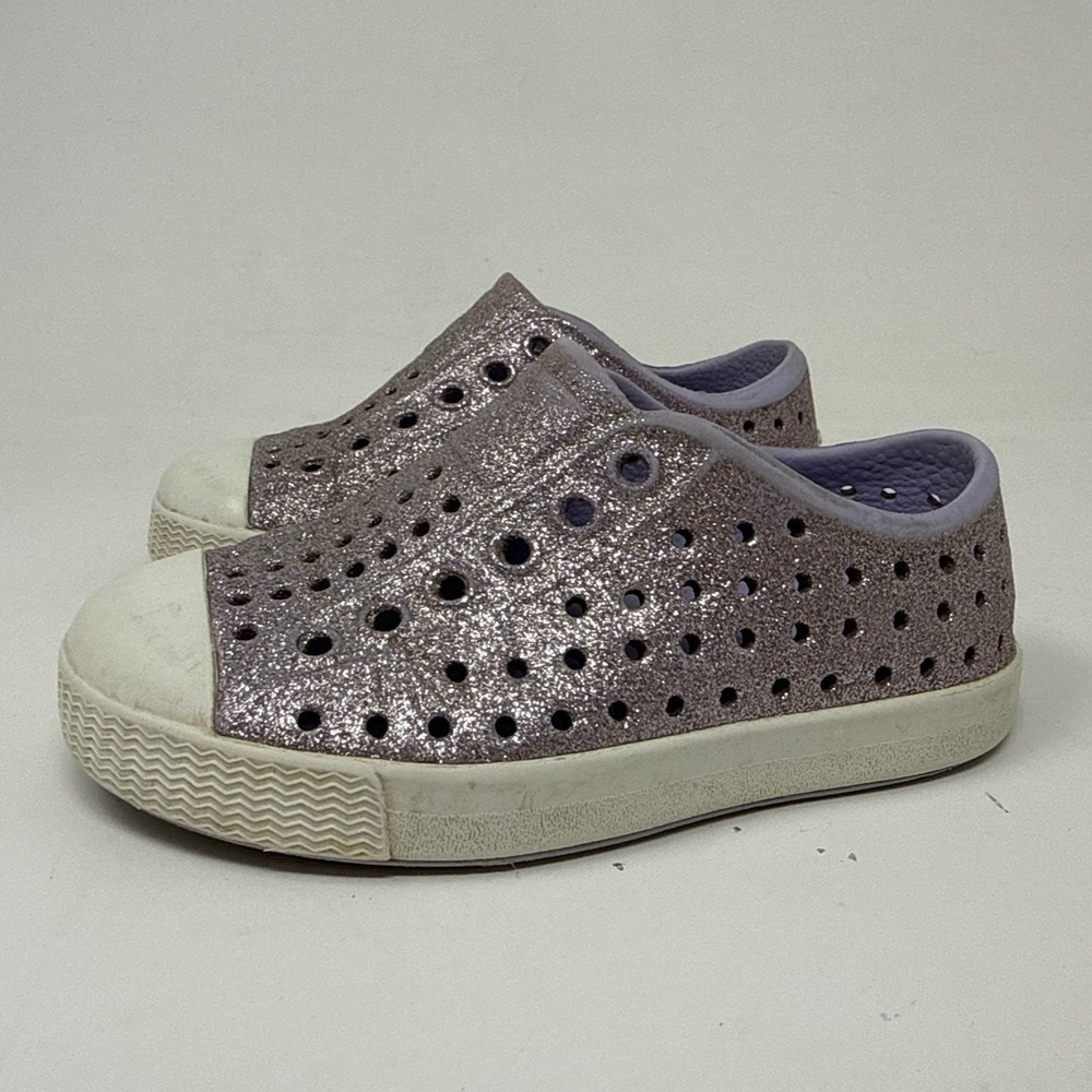 Native Kids Shoes C6 Light Purple Sparkle White Jefferson Slip On Rubber